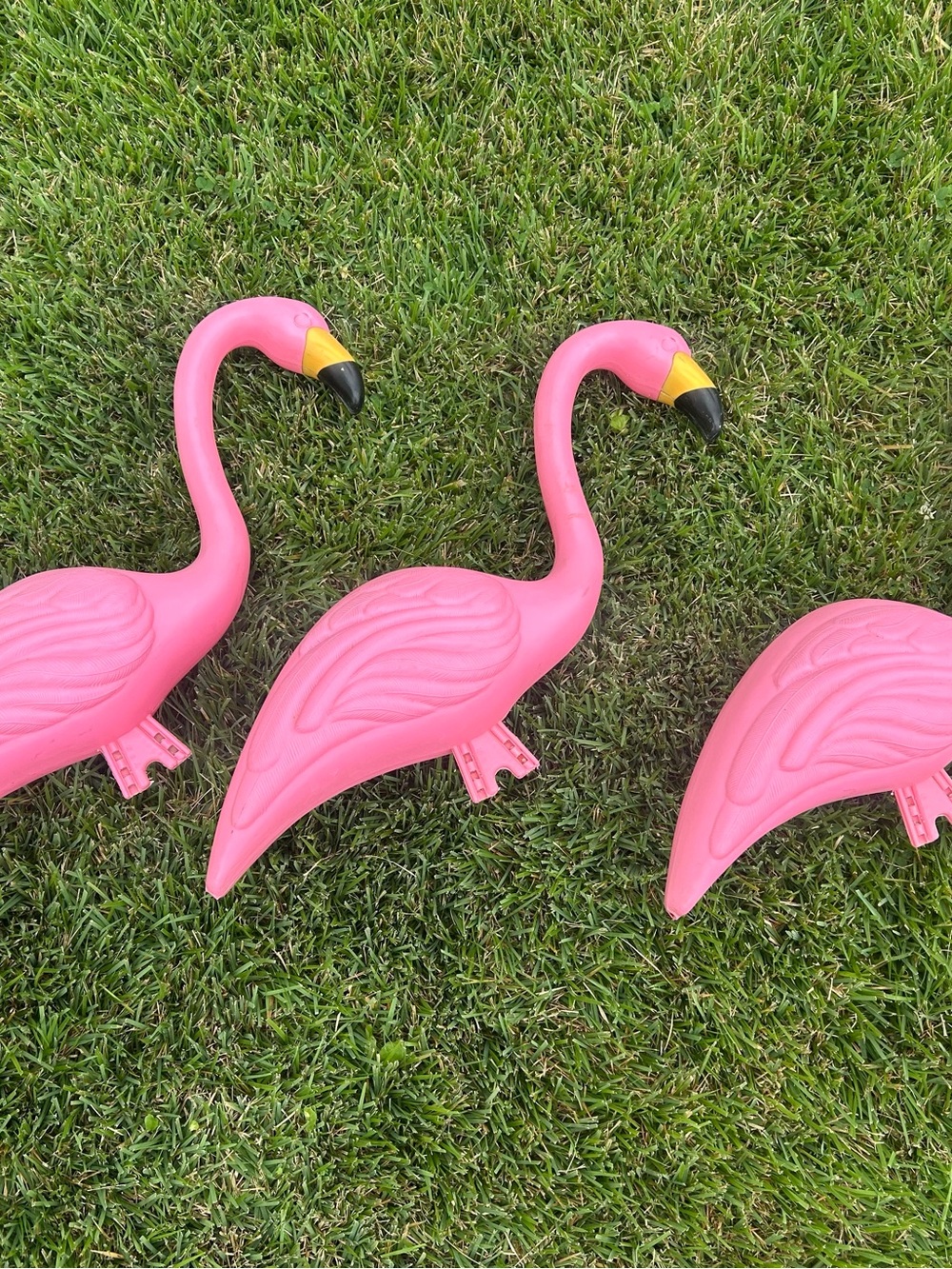 Set of 3 Vintage Made in the USA Plastic Blow Mold Flamingos 20” x 4.5” depth